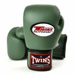 BGVL3 Twins Olive Green Velcro Boxing Gloves