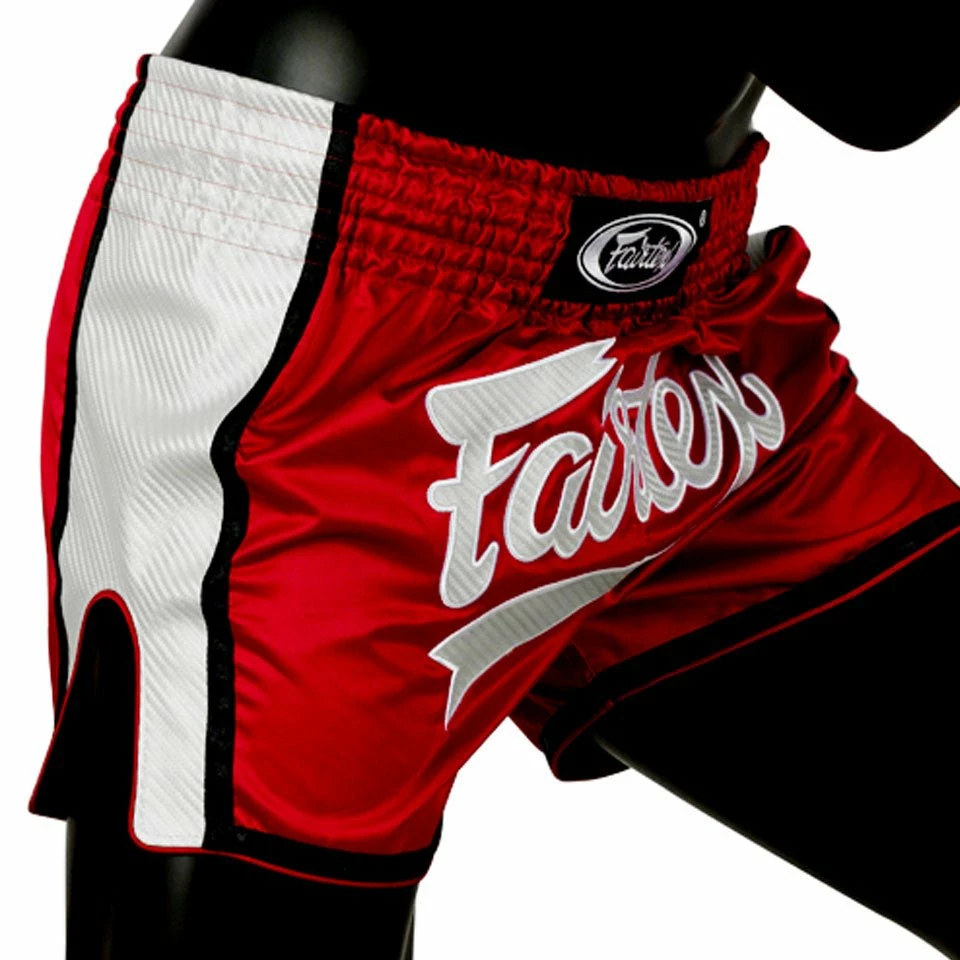 Fairtex BS1704 Slim Cut Muay Thai Shorts - Red/White - Image 2