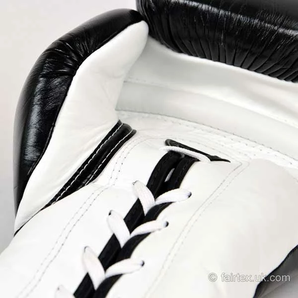 Fairtex Lace-up Sparring Gloves - Black-White - Image 2