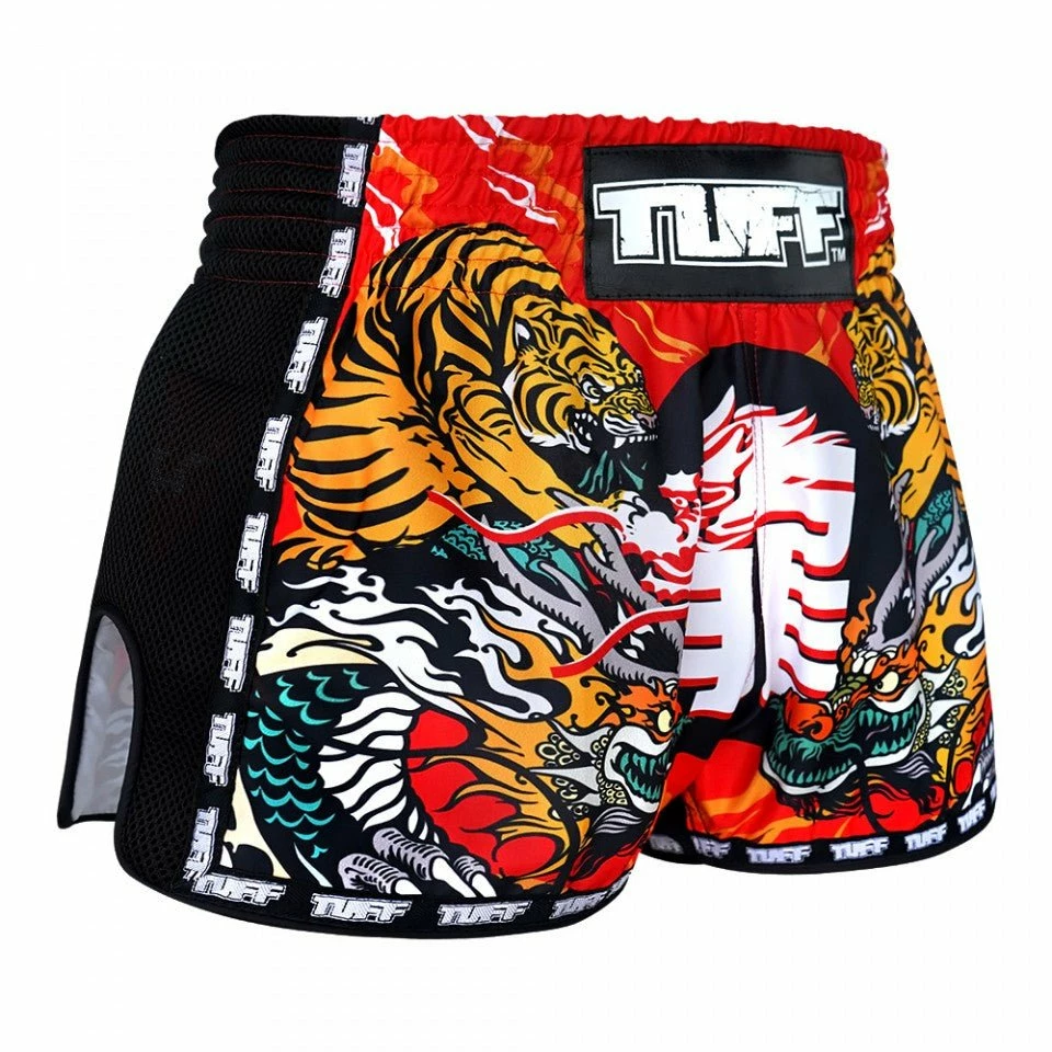 MRS204 TUFF Muay Thai Shorts Retro Style Red Chinese Dragon And Tiger - Image 4