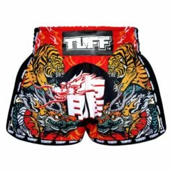 MRS204 TUFF Muay Thai Shorts Retro Style Red Chinese Dragon And Tiger