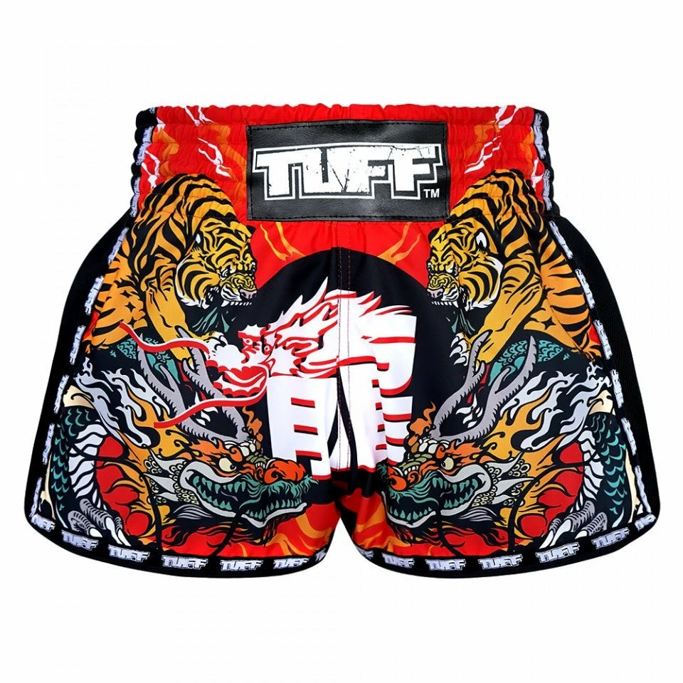 MRS204 TUFF Muay Thai Shorts Retro Style Red Chinese Dragon And Tiger