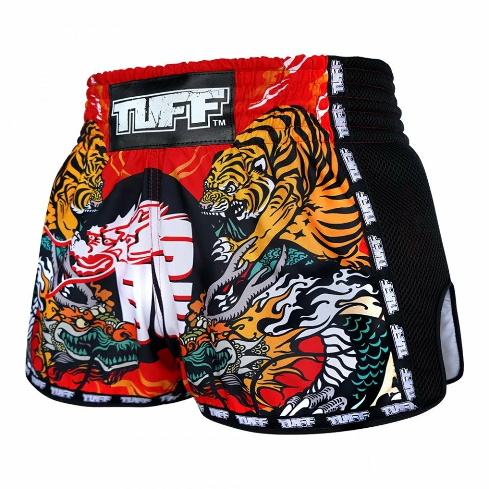 MRS204 TUFF Muay Thai Shorts Retro Style Red Chinese Dragon And Tiger - Image 2