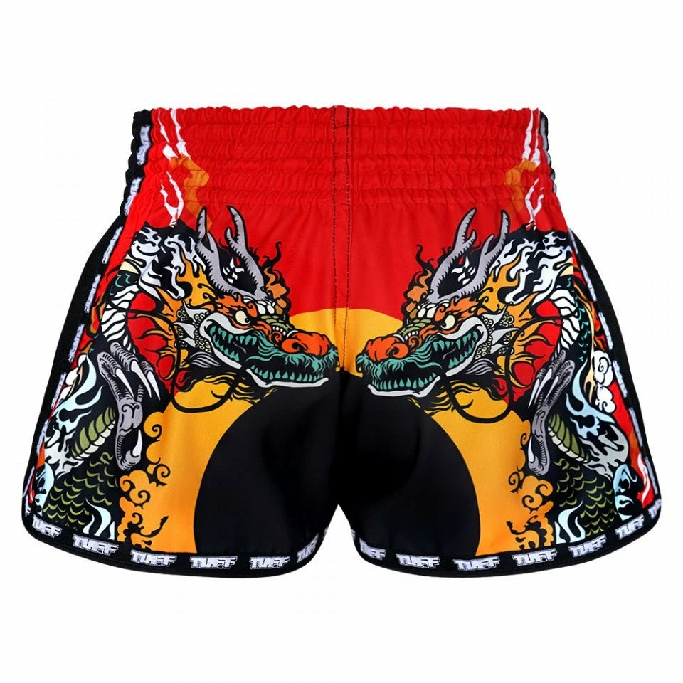 MRS204 TUFF Muay Thai Shorts Retro Style Red Chinese Dragon And Tiger - Image 3