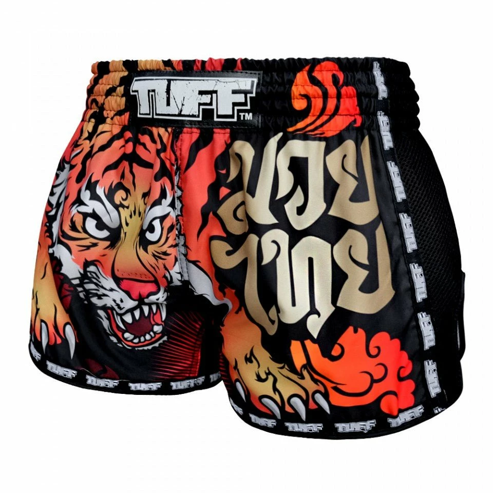 MRS303 TUFF Muay Thai Shorts Retro Style Black Cruel Tiger - Image 3