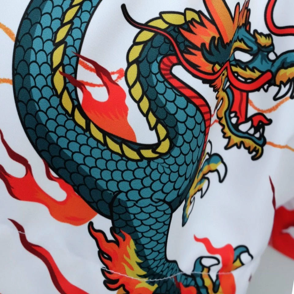 MS622 TUFF Muay Thai Shorts White With Blue Dragon - Image 5