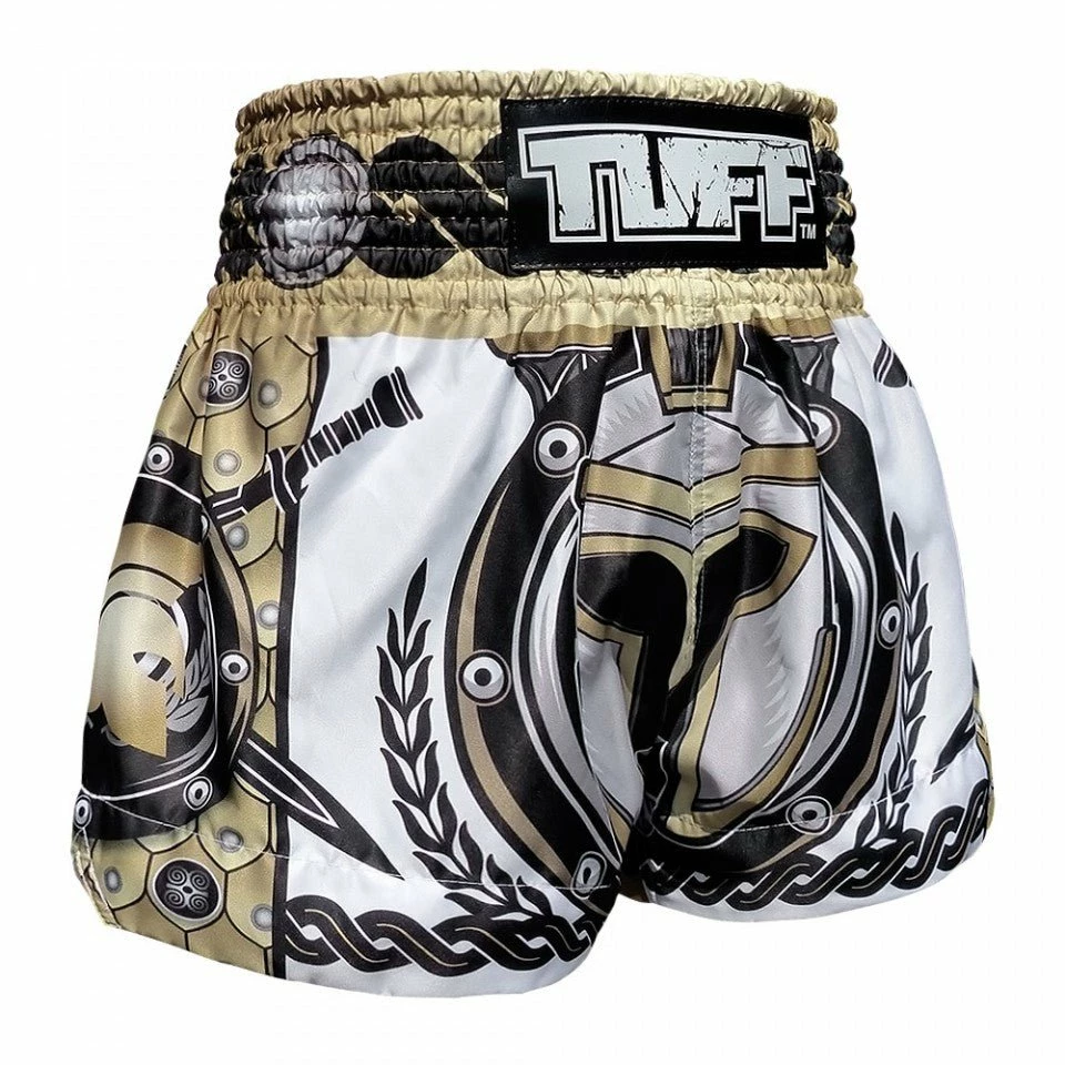 MS634 TUFF Muay Thai Shorts Golden Gladiator In White - Image 3