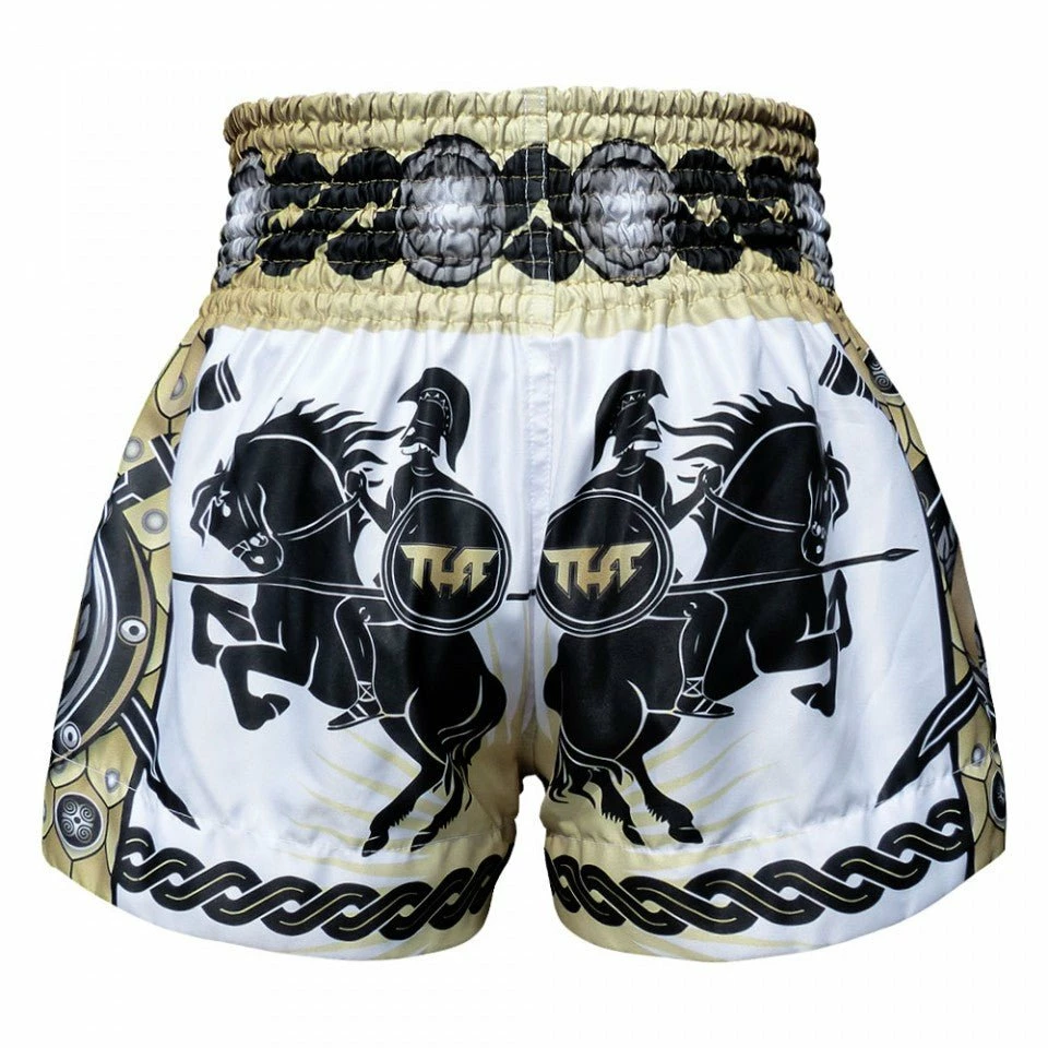 MS634 TUFF Muay Thai Shorts Golden Gladiator In White - Image 4