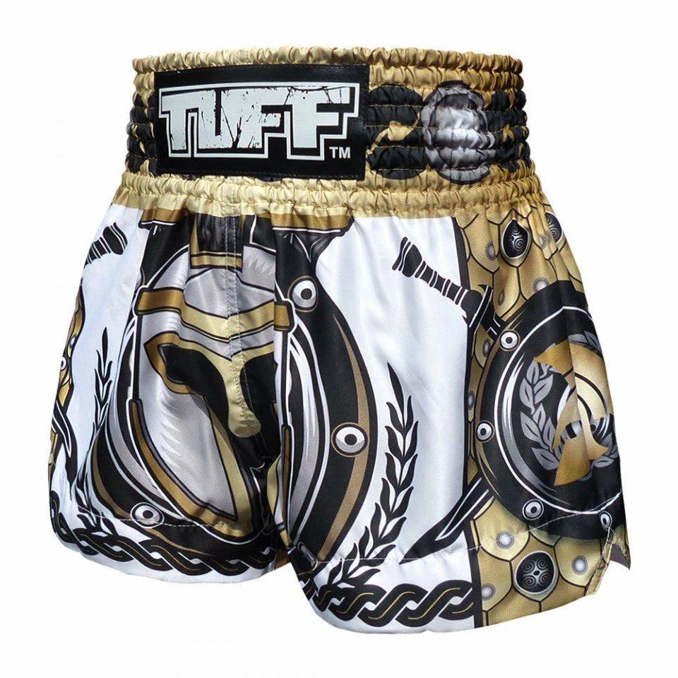 MS634 TUFF Muay Thai Shorts Golden Gladiator In White
