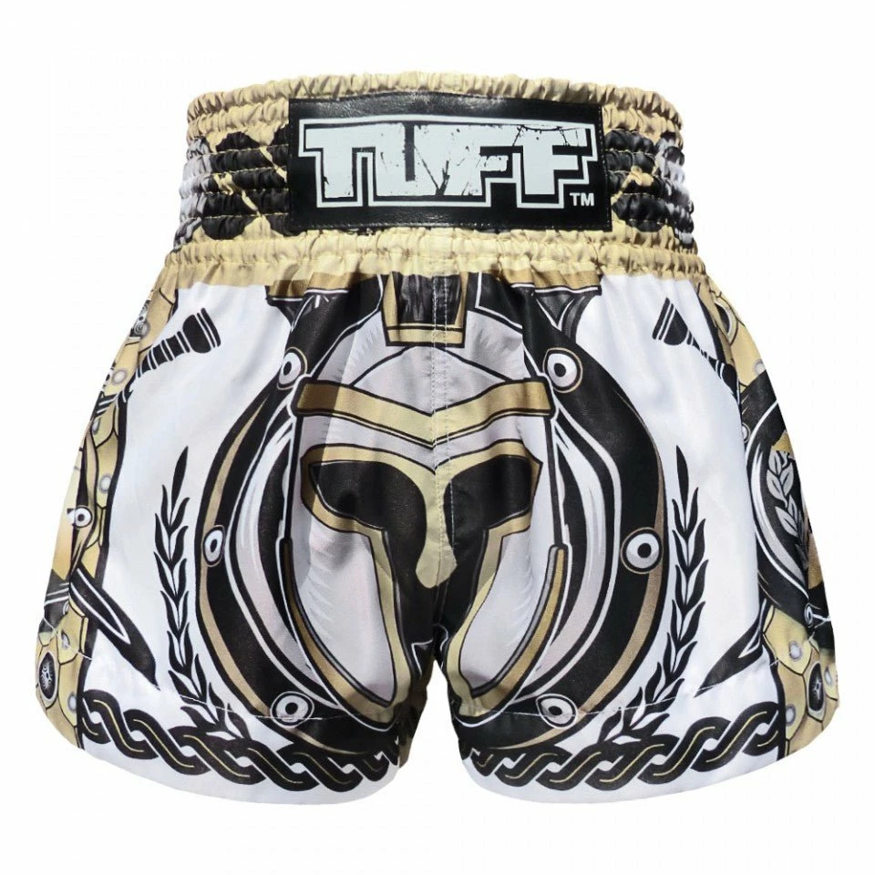 MS634 TUFF Muay Thai Shorts Golden Gladiator In White - Image 2