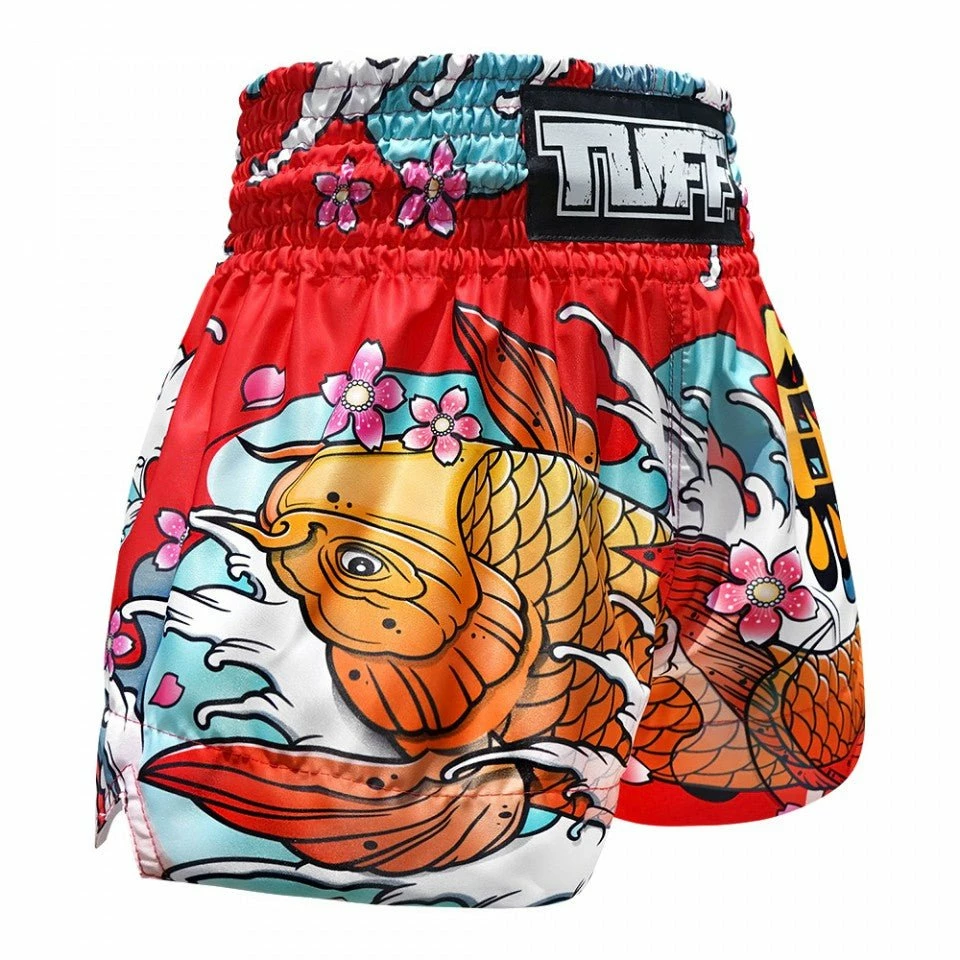 MS637 TUFF Muay Thai Shorts Red Japanese Koi Fish - Image 4