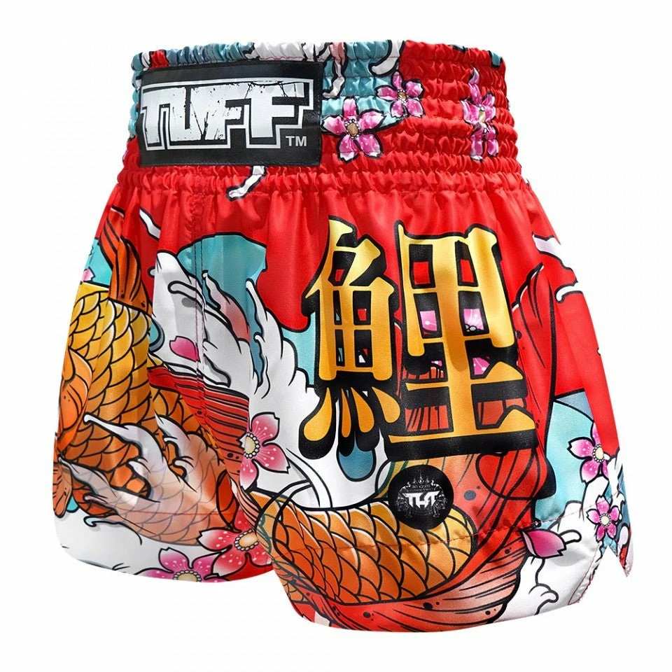 MS637 TUFF Muay Thai Shorts Red Japanese Koi Fish - Image 2