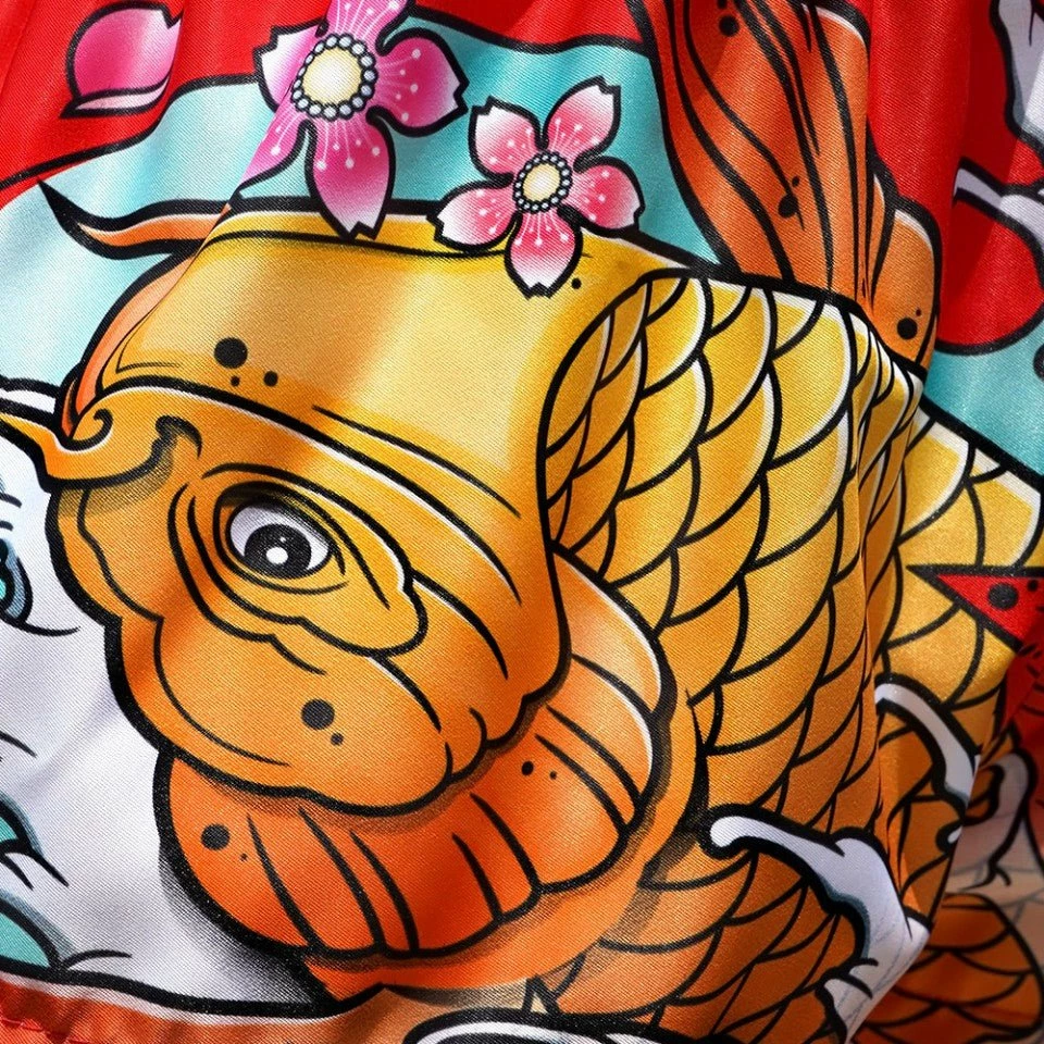 MS637 TUFF Muay Thai Shorts Red Japanese Koi Fish - Image 5