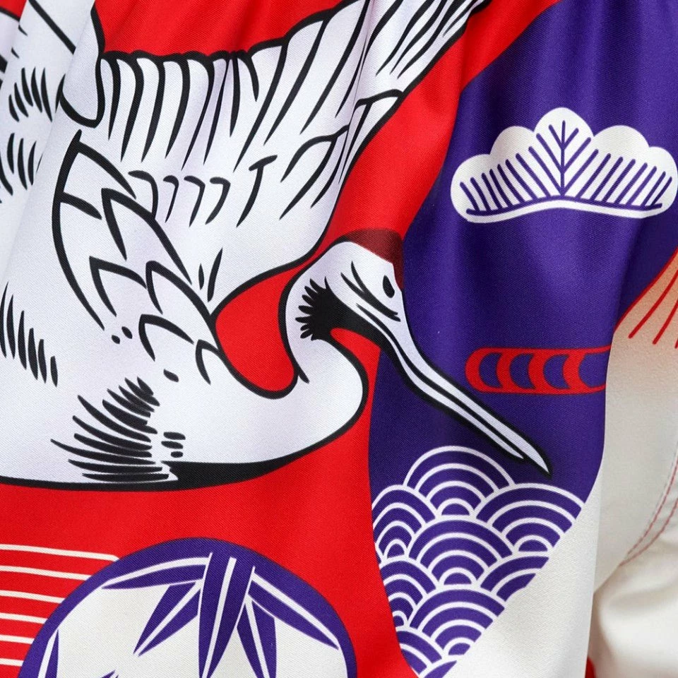 MS639 TUFF Muay Thai Shorts Red Japanese Drawing Crane Birds - Image 5